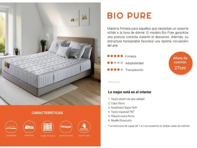 Imagen Colchn Bio Pure ensacado 90x200 Lyron