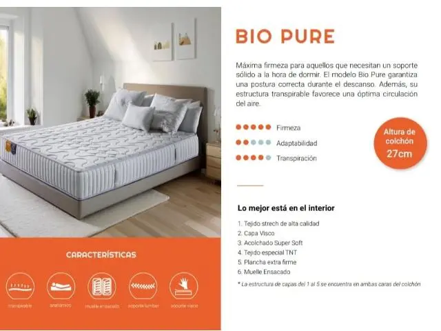 Imagen Colchn Bio Pure ensacado 80x190 Lyron