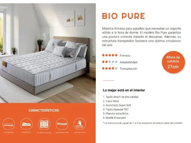 Imagen Colchn Bio Pure ensacado 80x200 Lyron