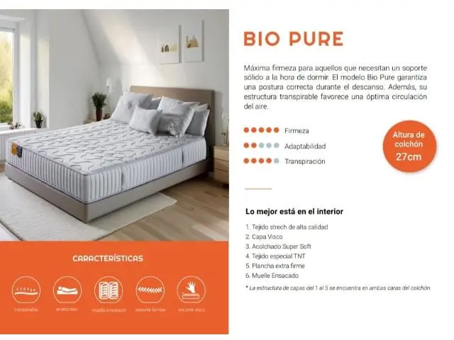 Imagen Colchn Bio Pure ensacado 105x190 Lyron