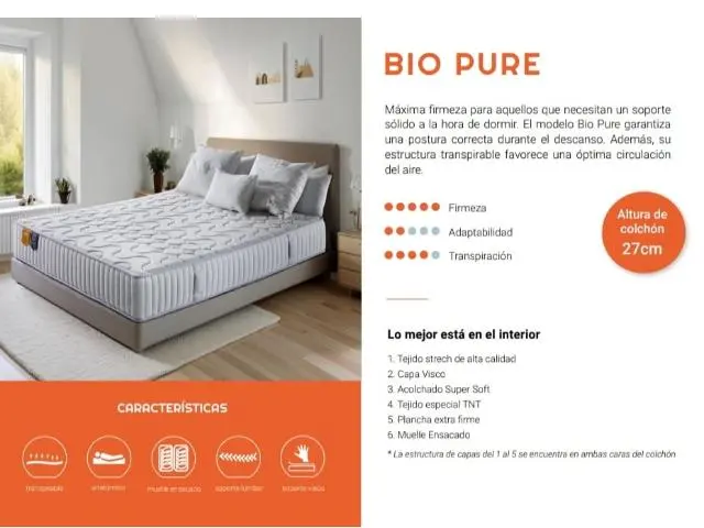 Imagen Colchn Bio Pure ensacado 105x200 Lyron