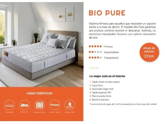 Imagen Colchn Bio Pure ensacado 120x190 Lyron