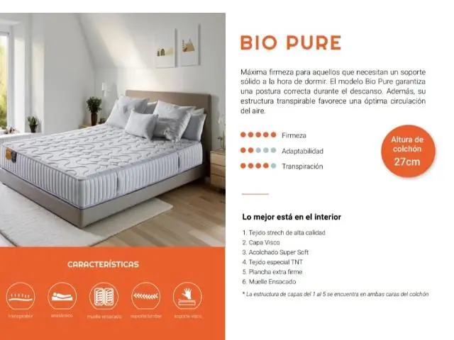 Imagen Colchn Bio Pure ensacado 120x200 Lyron