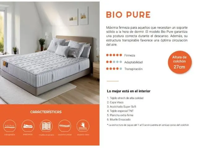 Imagen Colchn Bio Pure ensacado 135x190 Lyron