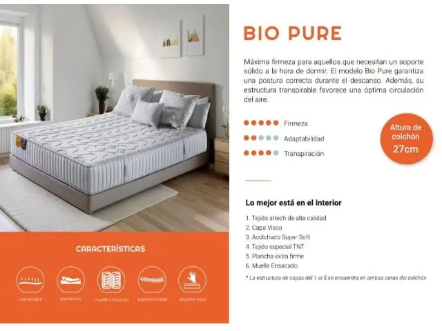 Imagen Colchn Bio Pure ensacado 140x190 Lyron