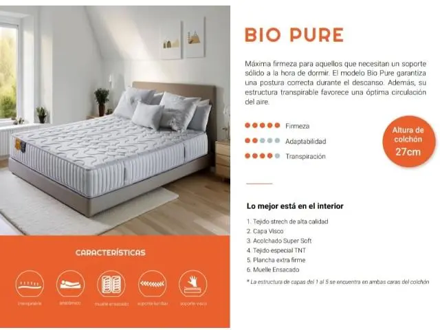 Imagen Colchn Bio Pure ensacado 150x190 Lyron