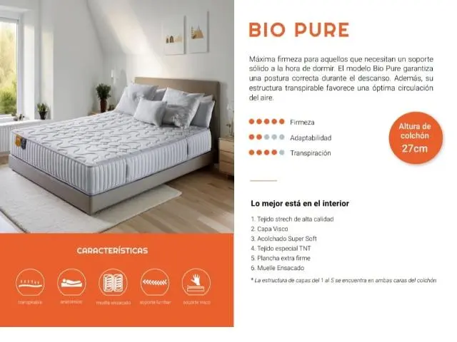 Imagen Colchn Bio Pure ensacado 150x200 Lyron