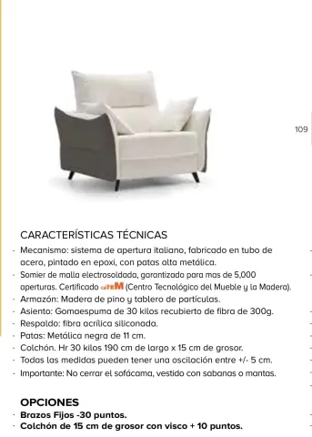 Imagen sofa cama Bremen sistema italiano pata alta 188cm cama 140cm 6