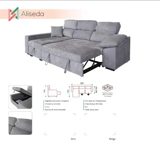 Imagen CHAISE LONGUE CAMA 262X85/153XH100 ALISEDA 2