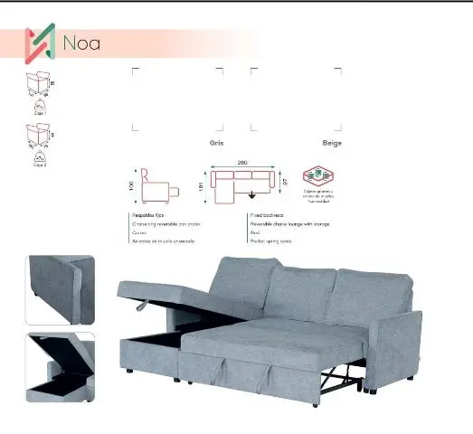 Imagen CHAISE LONGUE CAMA REVERSIBLE 260X90/161X97 NOA 2